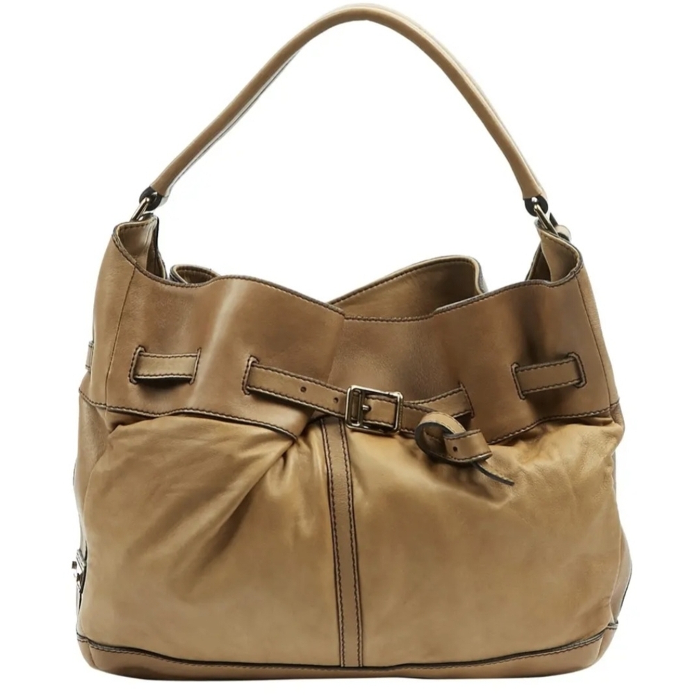Elegant Beige Burberry Leather Hobo Bag